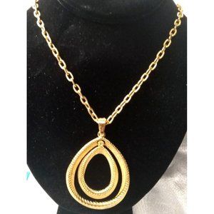 Vtg Crown TRIFARI Modernist Textured Gold Dangle Pendant Necklace 35"